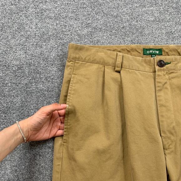 Orvis Pants Mens 35 Earth Pleated Front Straight Leg Chino Relaxed Fit Trousers - Picture 4 of 13